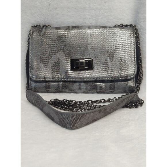 Mossimo Crossbody Purse Gray Snake Print Silver Chain Vegan Faux‎ Leather - Picture 1 of 14